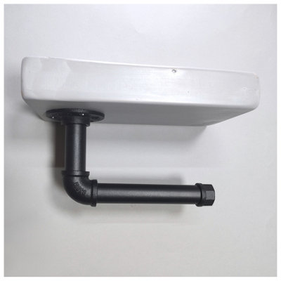 Wooden Handmade Rustic Toilet Roll Black Holder with Shelf Antique Grey 145mm Length of 25cm - 4