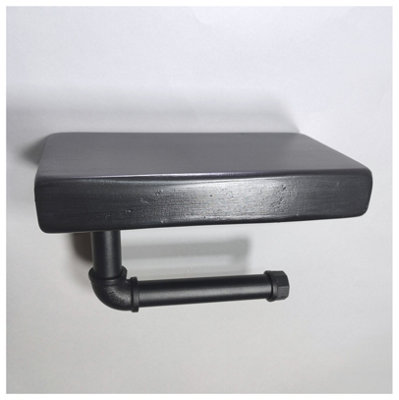 Wooden Handmade Rustic Toilet Roll Black Holder with Shelf Black Ash 145mm Length of 25cm - 3