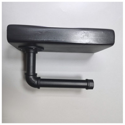 Wooden Handmade Rustic Toilet Roll Black Holder with Shelf Black Ash 145mm Length of 25cm - 4