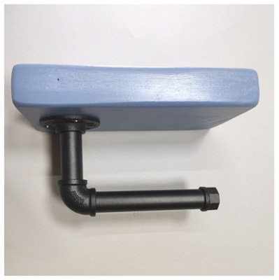 Wooden Handmade Rustic Toilet Roll Black Holder with Shelf Nordic Blue 145mm Length of 25cm - 4