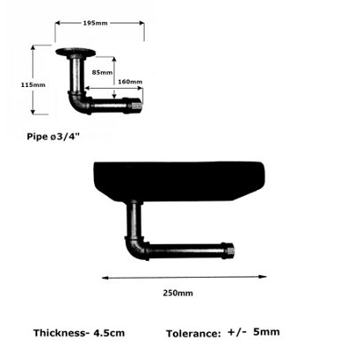 Wooden Handmade Rustic Toilet Roll Black Holder with Shelf Primed 145mm Length of 25cm - 5