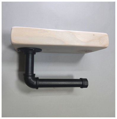 Wooden Handmade Rustic Toilet Roll Black Holder with Shelf Teak 145mm Length of 25cm - 4