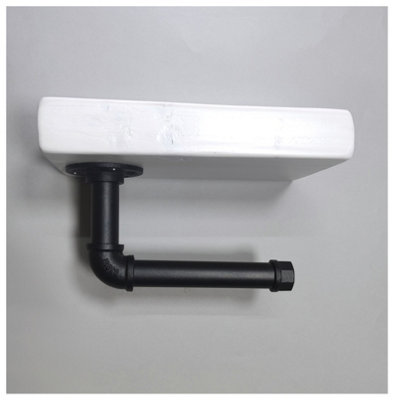 Wooden Handmade Rustic Toilet Roll Black Holder with Shelf White 145mm Length of 25cm - 4