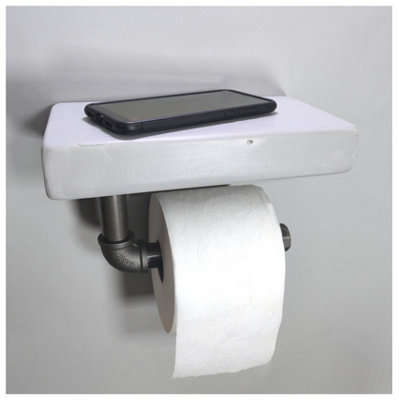 Wooden Handmade Rustic Toilet Roll Silver Holder with Shelf Antique Grey 145mm Length of 25cm Price Comparisons | Compare The Build