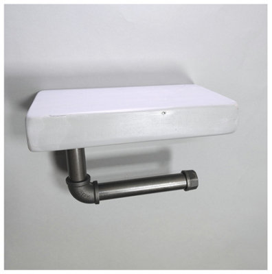 Wooden Handmade Rustic Toilet Roll Silver Holder with Shelf Antique Grey 145mm Length of 25cm - 3