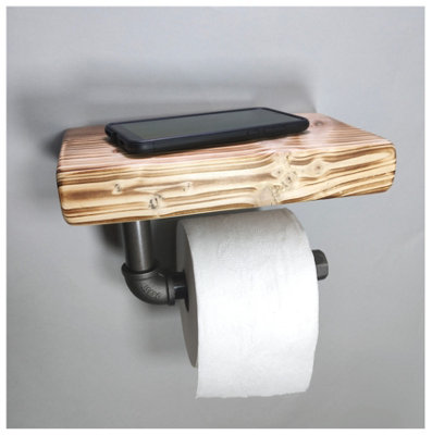 Wooden Handmade Rustic Toilet Roll Silver Holder with Shelf Burnt 145mm Length of 25cm Price Comparisons | Compare The Build