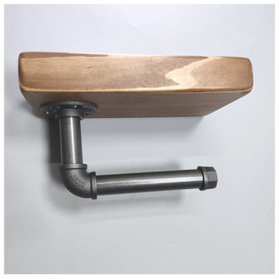 Wooden Handmade Rustic Toilet Roll Silver Holder with Shelf Medium Oak 145mm Length of 25cm - 4