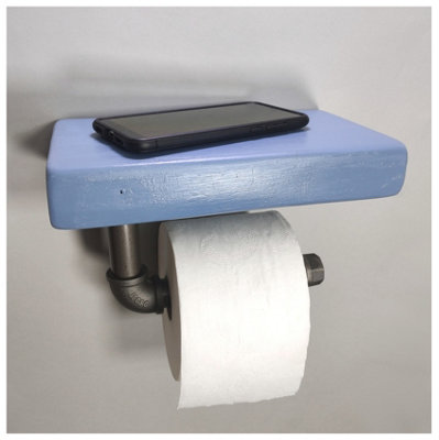 Wooden Handmade Rustic Toilet Roll Silver Holder with Shelf Nordic Blue 145mm Length of 25cm Price Comparisons | Compare The Build