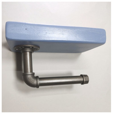 Wooden Handmade Rustic Toilet Roll Silver Holder with Shelf Nordic Blue 145mm Length of 25cm - 4
