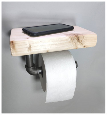 Wooden Handmade Rustic Toilet Roll Silver Holder with Shelf Primed 145mm Length of 25cm Price Comparisons | Compare The Build