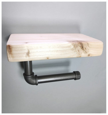 Wooden Handmade Rustic Toilet Roll Silver Holder with Shelf Primed 145mm Length of 25cm - 3