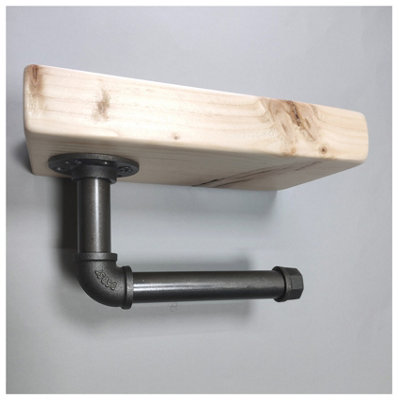 Wooden Handmade Rustic Toilet Roll Silver Holder with Shelf Primed 145mm Length of 25cm - 4