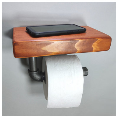 Wooden Handmade Rustic Toilet Roll Silver Holder with Shelf Teak 145mm Length of 25cm Price Comparisons | Compare The Build