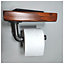 Wooden Handmade Rustic Toilet Roll Silver Holder with Shelf Walnut 145mm Length of 25cm