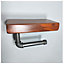 Wooden Handmade Rustic Toilet Roll Silver Holder with Shelf Walnut 145mm Length of 25cm