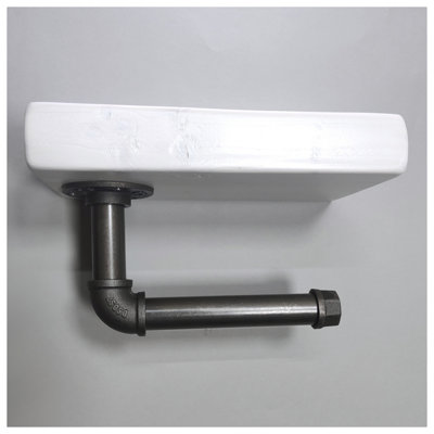 Wooden Handmade Rustic Toilet Roll Silver Holder with Shelf White 145mm Length of 25cm - 4