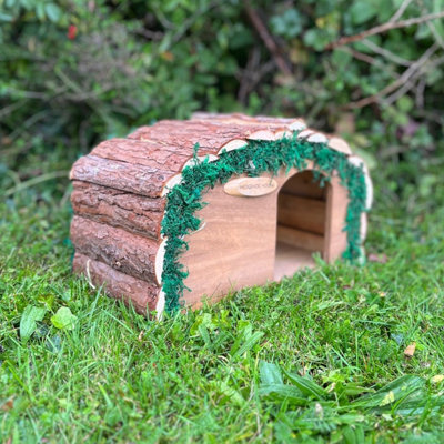 Wooden Hedgehog House Hogitat With Bark Roof (Set of 2) - 3