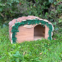 Wooden Hedgehog House Hogitat with Bark Roof