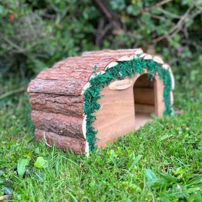 Wooden Hedgehog House Hogitat with Bark Roof - 4