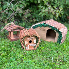 Wooden Hedgehog House with Bird House & Hanging Feeder