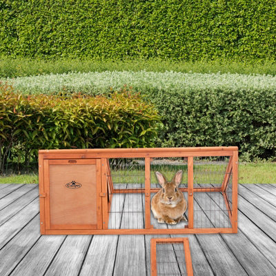 Wooden Hutch for Rabbit Guinea Pig 46in Wood Pet Ferret Coop Outdoor House Apex Run - 4