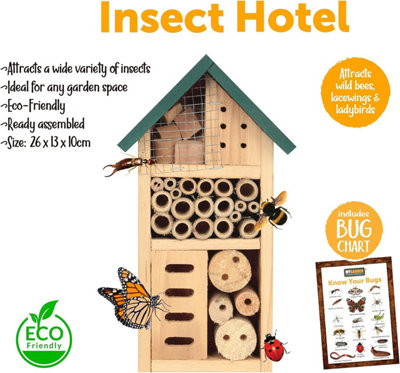 Wooden Insect Hotel Free Standing Natural Wood Eye Catching Bug House