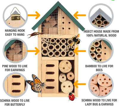 Wooden Insect Hotel Free Standing Natural Wood Eye Catching Bug House