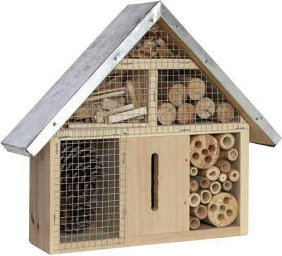 Wooden Insect Hotel With Galvanised Metal Roof