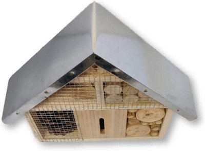 Wooden Insect Hotel With Galvanised Metal Roof