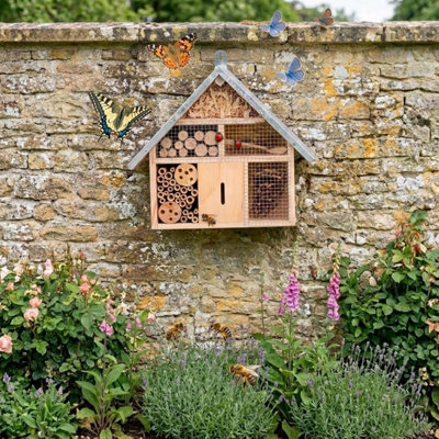 Wooden Insect House Bug Hotel Garden Bee Butterfly Shelter Bamboo ...