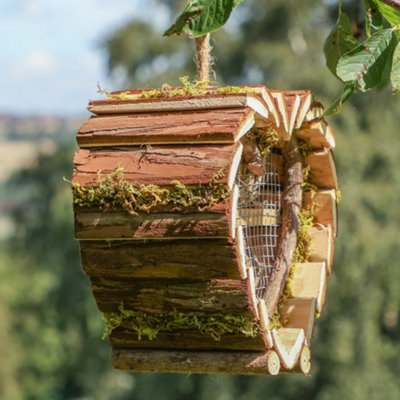 Wooden Insect House Natural Bark Hanging Bug Hotel Mossy Finish Ladybird Bee Bug Shelter Wildlife Care Garden Gift
