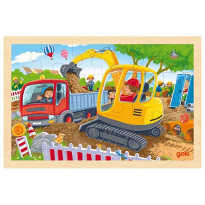 Wooden Jigsaw Puzzle Excavator Childrens 24 Piece Activity Toy Set - Age 3+