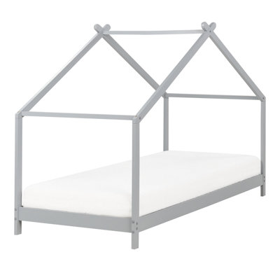 Wooden Kids House Bed EU Single Size Grey ORLU