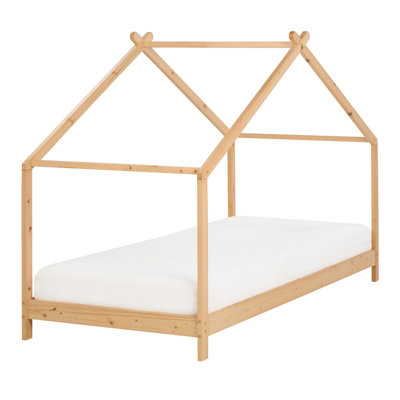 Wooden Kids House Bed EU Single Size Light ORLU