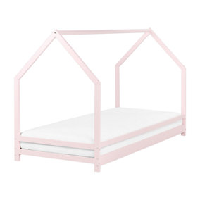 Wooden Kids House Bed EU Single Size Pastel Pink APPY