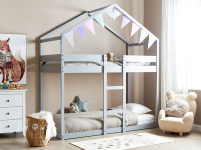 Wooden Kids House Bunk Bed EU Single Size Grey LABATUT
