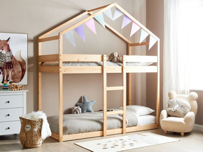 Wooden Kids House Bunk Bed EU Single Size Light LABATUT