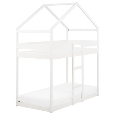 Wooden Kids House Bunk Bed EU Single Size White LABATUT