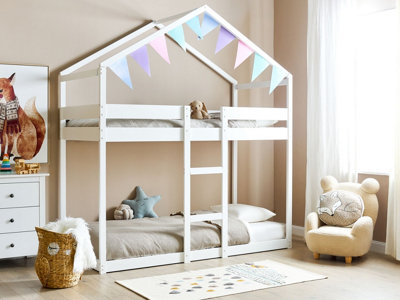 Wooden Kids House Bunk Bed EU Single Size White LABATUT