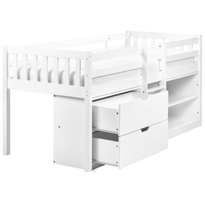 Wooden Kids Mid Sleeper Bed with Storage EU Single Size White SUSVILLE