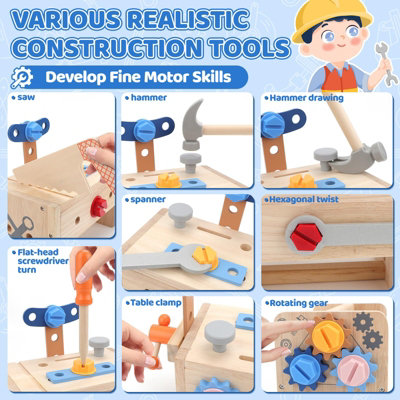 Wooden Kids Tool Set, 37 Pcs Construction Play Toy for 3 year old Boys ...
