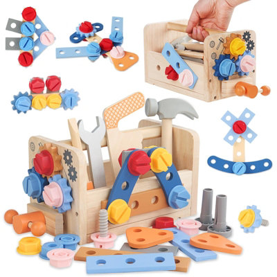 Wooden Kids Tool Set, 37 Pcs Construction Play Toy for 3 year old Boys ...