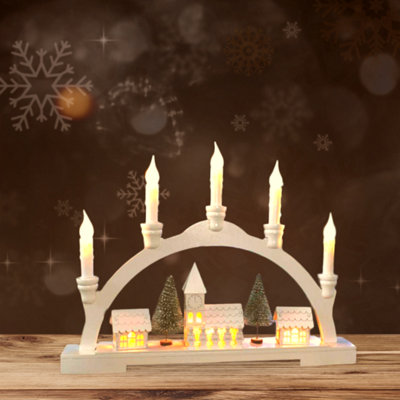 Wooden LED Candle Bridge with Village Scene | DIY at B&Q