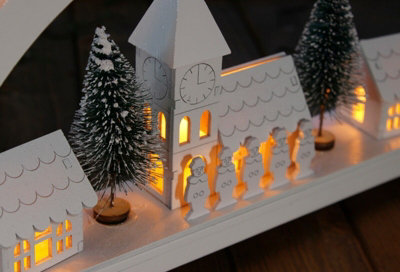 Wooden LED Candle Bridge with Village Scene