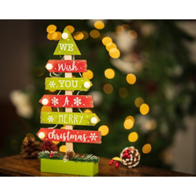 Wooden LED Christmas Tree Decoration - Red & Green
