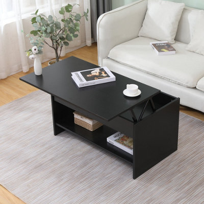 Wooden Lift Up Coffee Table with Storage Compartment and Shelf Tea