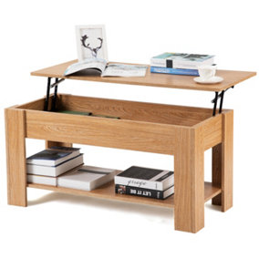 Wooden Lift Up Top Coffee Table with Storage and Shelf