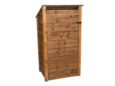 Wooden log store (roof sloping back), garden storage with shelf W-99cm, H-180cm, D-88cm - brown finish