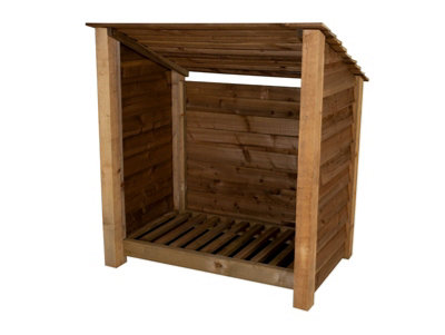 Wooden log store (roof sloping back) W-119cm, H-126cm, D-88cm - brown finish