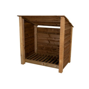 Wooden log store (roof sloping back) W-119cm, H-126cm, D-88cm - brown finish